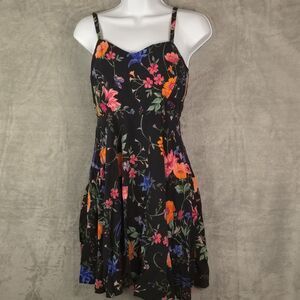 Old Navy Black Contrast Floral Babydoll Dress Smocked Sz Small Fairy Cottagecore